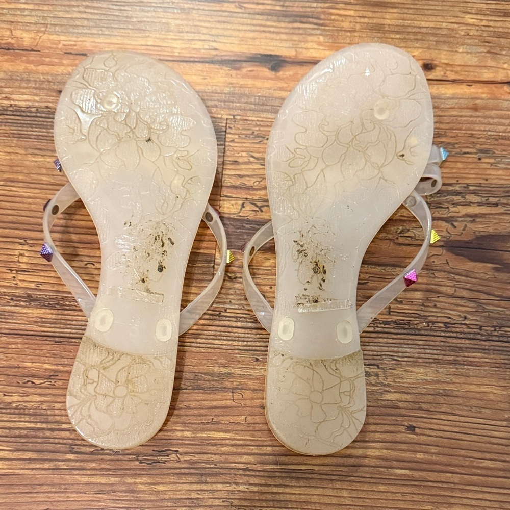 Bamboo Women's Clear Sandals with Multicolor Studs - Picture 2 of 3